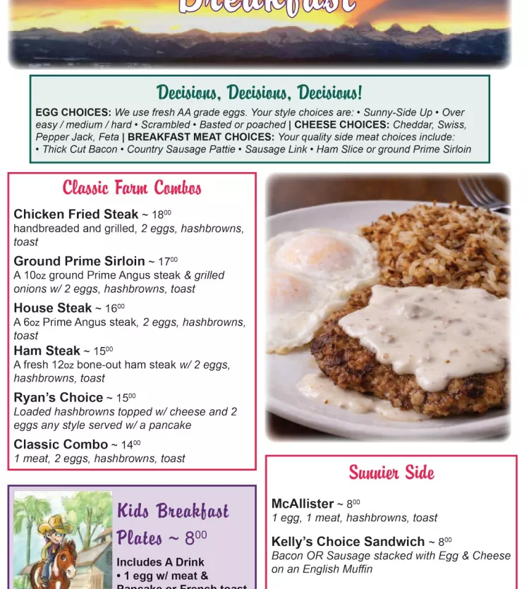 Ennis Sunrise Cafe Breakfast Menu