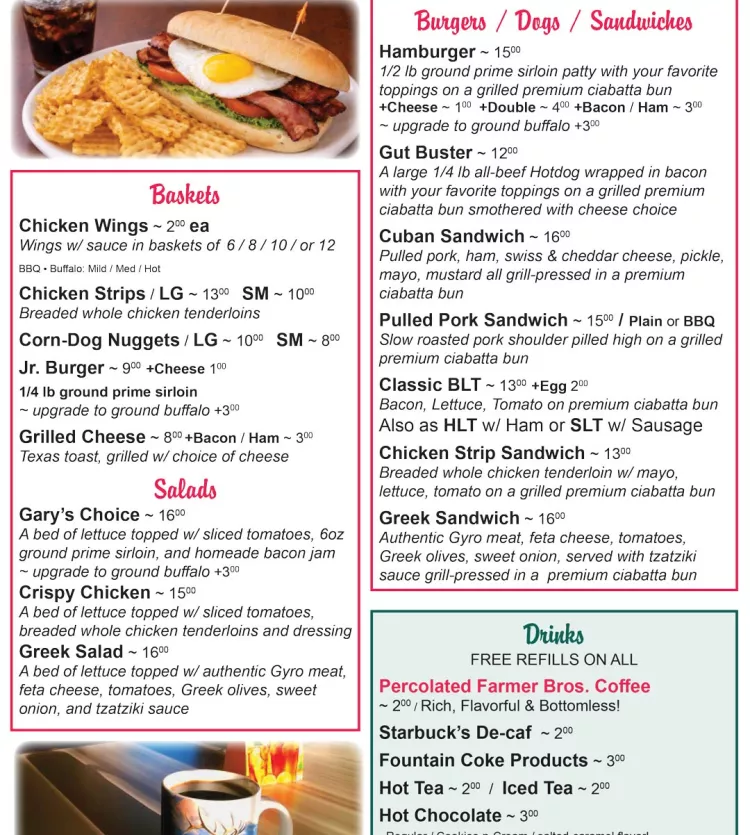 Ennis Sunrise Cafe Lunch Menu